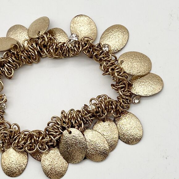 Bold Elements Gold Tone Coin Medallion Charm Rhinestone Stretch Fashion Bracelet - Picture 4 of 5